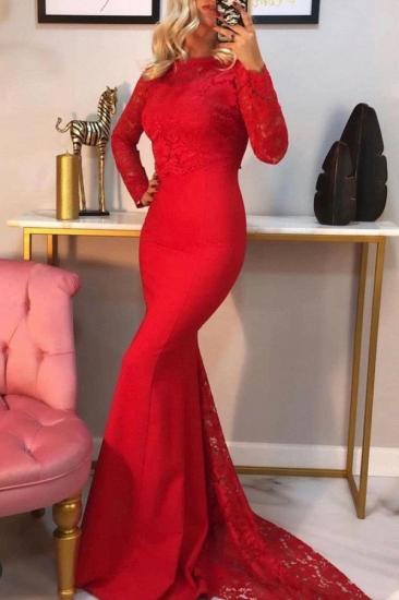Stunning Red Long Sleeves Long Mermaid Evening Prom Dress_1