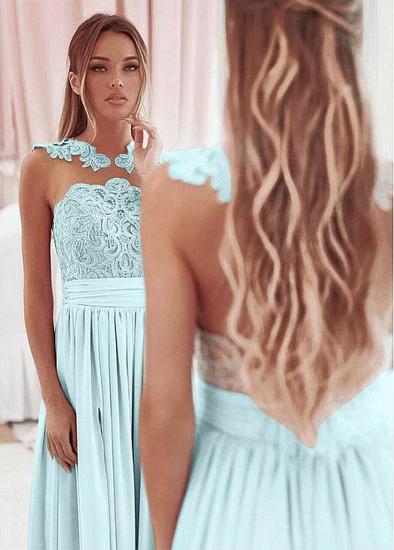 Shop Cheap Chiffon Jewel Blue A-line Bridesmaid Dresses With Lace Appliques_3