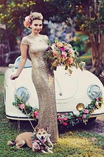 Sparkly Gold Sequins Wedding Party Dresses Floor Length Open Back Bridesmaid Dress_2