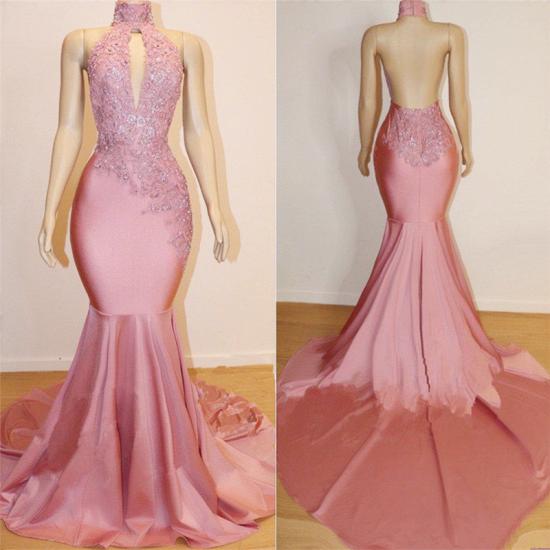 Sexy Backless Pink Prom Dresses on Mannequins Cheap | Mermaid Beads Appliques Prom Dresses 2022_3