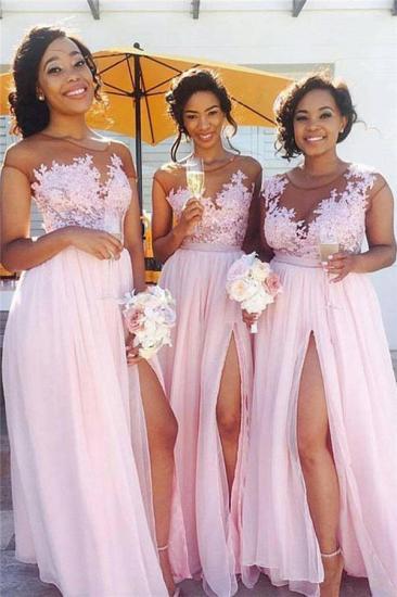 Pink Lace Chiffon Sexy Bridesmaid Dresses Splits Long Dress for Maid of Honor Online_1