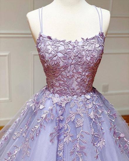 Spaghetti Straps Floral Lace Aline Evening Gown Sleeveless Prom Dress_5