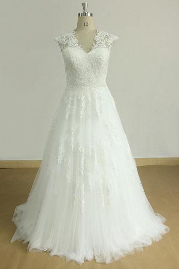 Glamorous Sleeveless Appliques Tulle Wedding Dress | A-line Lace Straps Bridal Gowns