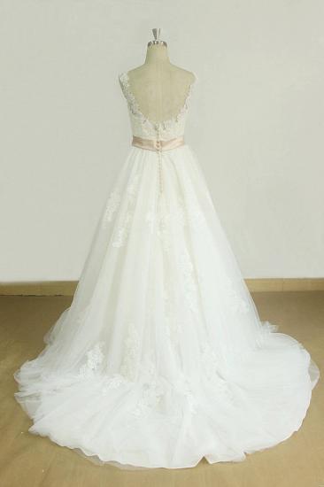 Chic Jewel Lace Appliques Wedding Dress | Sleeveless Tulle A-line Bridal Gowns_3