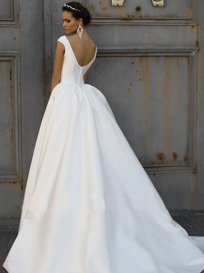 A-Line Wedding Dress Bateau Cap Sleeve Bridal Gowns Court Train On Sale_4