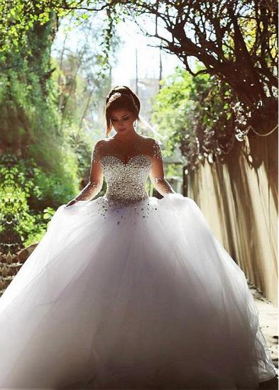 Luxury Crystals Beading Long Sleeves Ball-Gown Wedding Dresses_6