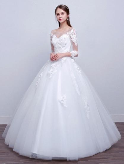 Jewel Tulle Lace Appliques 3/4 Sleeves Ball Gown Wedding Dresses_2