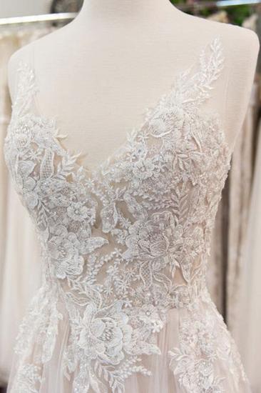 Elegant Appliques A-line V-neck Wedding Dress | Straps Sleeveless Tulle Bridal Gowns_3