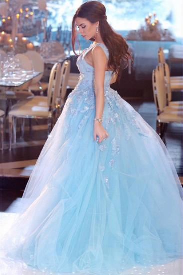 Popular Sky Blue Lace Prom Dresses Online | Sleeveless  Overskirt Tulle Evening Dresses_3