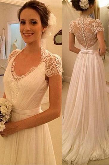 A-Linie weißes kurzes Hülsen-langes Hochzeits-Kleid Neuestes Chiffon- langes plus Größen-Brautkleid