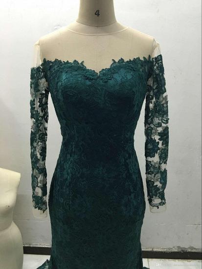 2022 Dark Green Prom Dresses Long Sleeve Lace Sheath Evening Gown Bag258_5