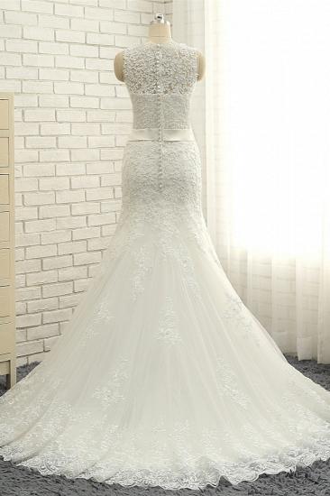 TsClothzone Stylish Jewel Sleeveless Mermaid Wedding Dresses White Lace Bridal Gowns With Appliques On Sale_3