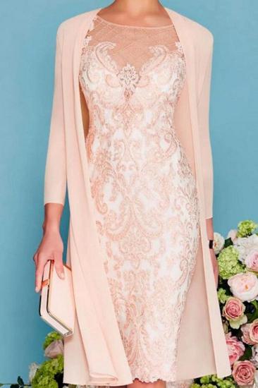 Two Piece Sheath / Column Mother of the Bride Dress Knee Length Chiffon Lace 3/4 Length Sleeve_1