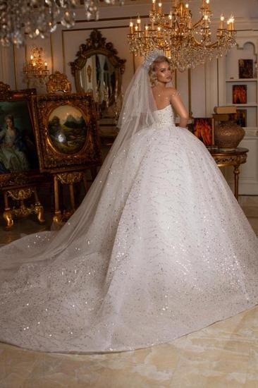 Beauty Off Shoulder Sweetheart Sleeveless Ball Gown Wedding Dress With Glitter_2
