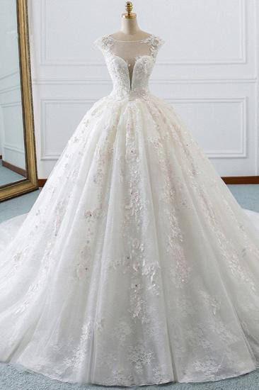TsClothzone Luxus-Ballkleid-Juwelen-Tüll-Hochzeitskleid mit Perlenstickerei und Spitzenapplikationen, ärmellose Brautkleider im Angebot