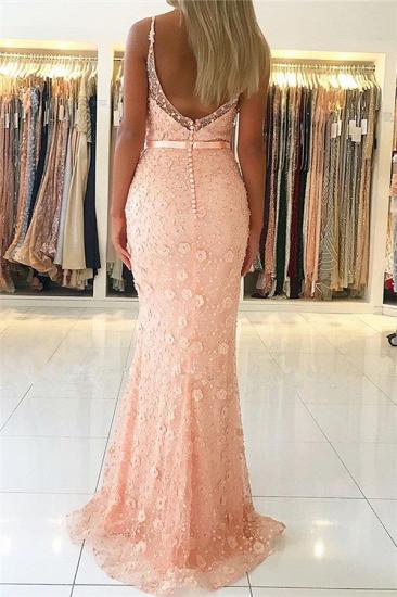 Elegant Pink Sheath Long Evening Dresses | 2022 Spaghetti Straps Flowers Sleeveless Evening Gowns_4