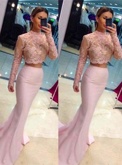 Mermaid High Collor Long Sleeve Evening Dress Two-Piece Lace Applique 2022 Party Dresses_2