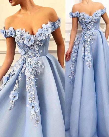 Elegant Off-The-Shoulder Flower Appliques Sleeveless A-Line Prom Dress