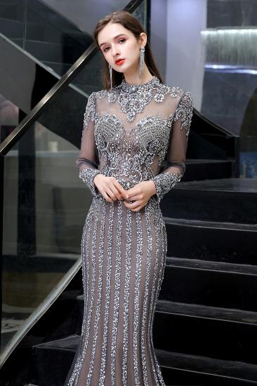 Luxury Sparkle Cap sleeves High neck Beads Long Prom Dresses_9