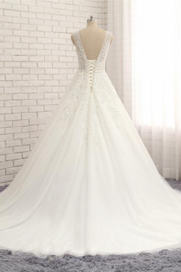 TsClothzone Elegant A line Straps Lace Wedding Dresses White Sleeveless Tulle Bridal Gowns With Appliques On Sale_3
