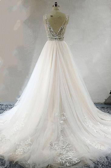 TsClothzone Sexy Deep-V-Neck Sleeveless Tulle Wedding Dress Ruffles Appliques Beadings Bridal Gowns with Sash On Sale_3