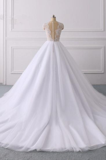 Elegant Cap sleeves V-neck White Ball Gown Lace Wedding Dress_2