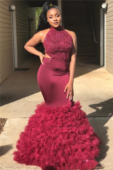 Plus Size Open Back Burgundy Prom Dresses Cheap | Sleeveless Mermaid Tuffles Sexy Prom Gowns_1