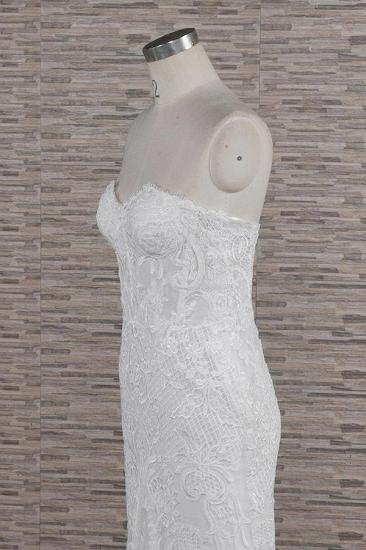 Chic-Schatz-Meerjungfrau-Spitze-Hochzeitskleid | Weiße ärmellose Brautkleider mit Applikationen_6