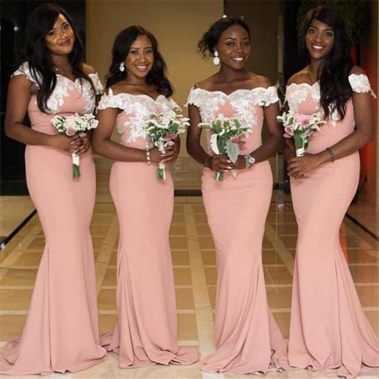 Two-toned Off The Shoulder Mermaid Pink Bridesmaid Dresses | Lace Appliques Sexy Maid of Honor Dresses_3