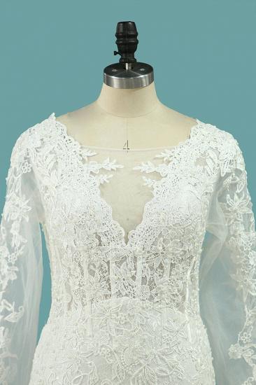 TsClothzone Elegantes quadratisches Tüll-Spitze-Hochzeitskleid Meerjungfrau mit langen Ärmeln Applikationen Brautkleider im Angebot_2