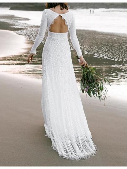 Boho Sexy Backless A-Line Wedding Dress V-neck Lace Long Sleeve Bridal Gowns with Sweep Train_2