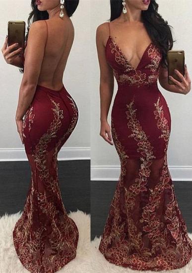Mermaid Appliques Evening Gown 2022 Sweep Train Sexy V-Neck Backless Prom Dress_1