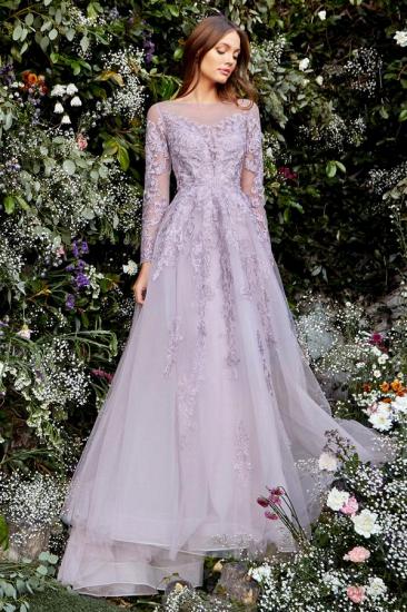 Elegant Violet Tulle Lace Evening Dress Floor Length Prom Dress