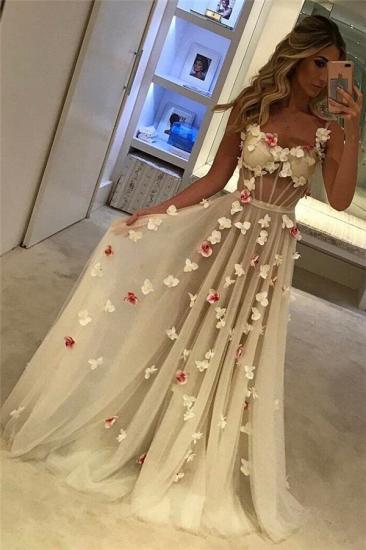 Spaghetti Straps Open Back Flowers Sexy Evening Gown Corset Illusion Tulle Prom Dress