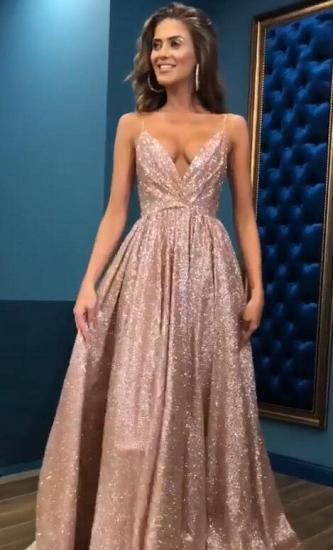 Sexy Sequins Simple Spaghetti Straps Evening Dresses | 2022 Cheap Open Back Sleeveless Prom Dress_2