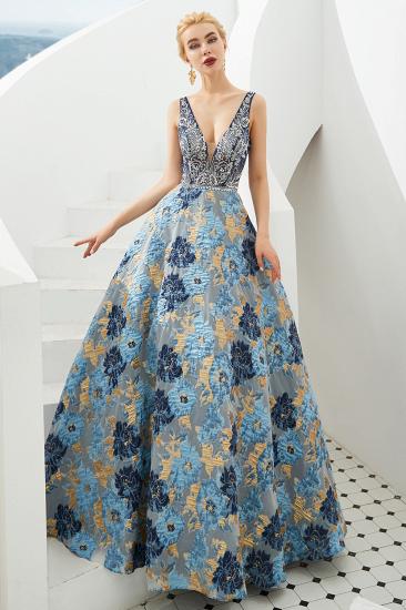 Heather | Luxury Floral Sexy Deep V-neck Princess Prom Dress with Deep V-back_4
