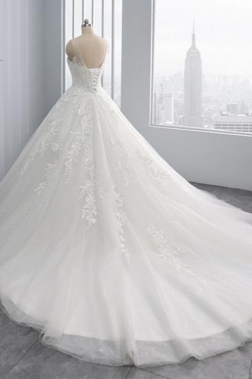 TsClothzone Affordable Ball Gown Jewel Tulle Lace Wedding Dress Ruffles Sleeveless Appliques Bridal Gowns Online_5