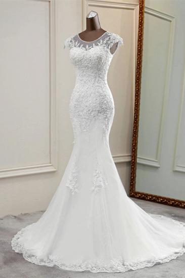 TsClothzone Elegant Jewel Ärmellose Meerjungfrau-Hochzeitskleider aus weißer Spitze mit Strassapplikationen_5