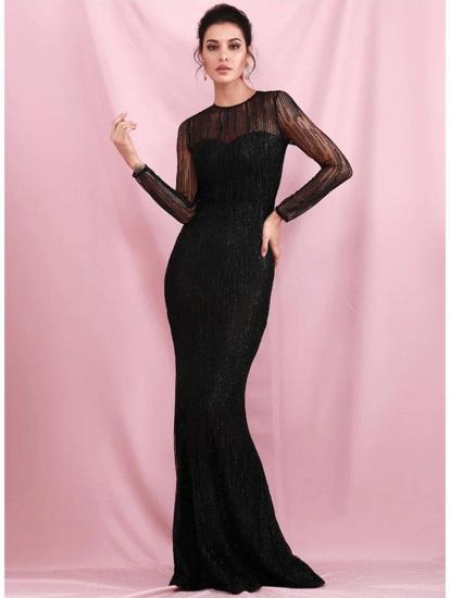 Elegant Long Sleeves Black Sequins Prom Dress Mermaid_2