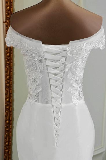 TsClothzone Elegante, schulterfreie, ärmellose weiße Meerjungfrau-Hochzeitskleider mit Perlenstickerei_8