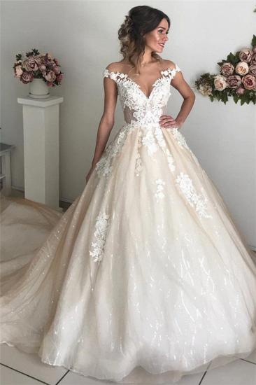 Sexy Applique Off-the-Shoulder Wedding Dresses | Sequins Backless Sleeveless Floral Bridal Gowns_1