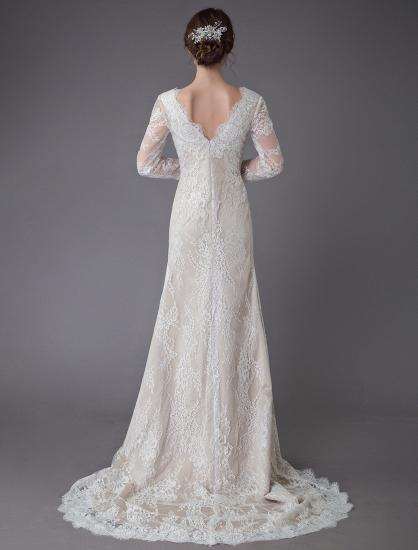 Vintage Deep V Neck Long Sleeves Lace A-Line Wedding Dresses_9