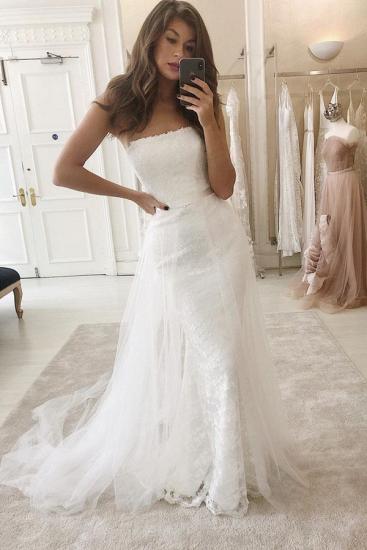 White Strapless Mermaid Wedding Dress Online with Overskirt_1