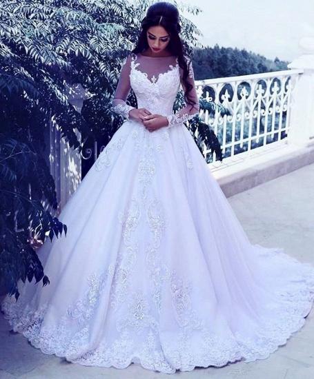 Elegant Tulle Appliques Long Sleeves Wedding Dresses 2022 Bridal Ball Gowns_3
