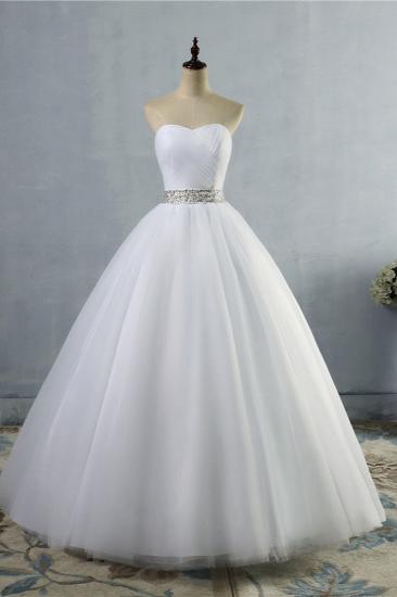 TsClothzone Gorgeous Strapless Sweetheart Tulle Wedding Dress Sleeveless Ruffles Bridal Gowns with Beadings Sash