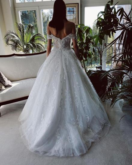 Charming Off Shoulder White Lace Tulle Wedding Dress_3