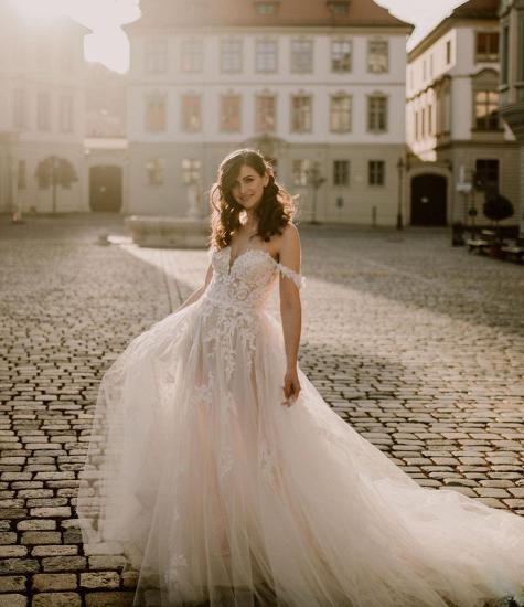 Romantisches schulterfreies Brautkleid aus Tüll für die Braut_2