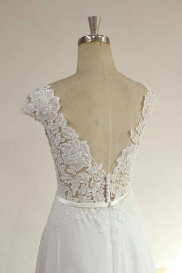 Sexy V-neck Appliques Sleeveless Wedding Dress | A-line Chiffon White Bridal Gown_5