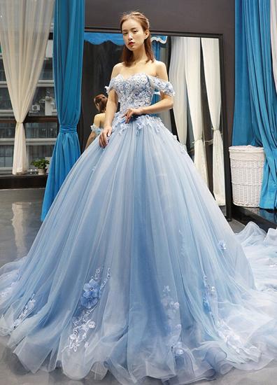 Stylish Ball Gown Off the Shoulder Long Prom Dress | Luxury Sweetheart Lace Appliques Prom Gown_1
