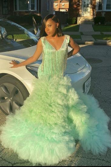 Glitter V-Neck Mermaid Prom Dress Fur Train